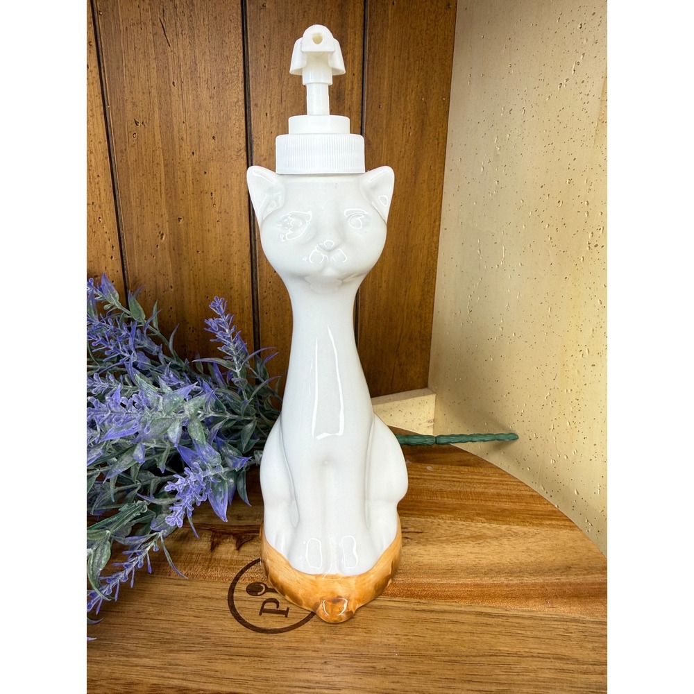 Vintage 1999 Allure Ceramic White Cat Soap Lotion Dispenser Long Neck 9 Inch